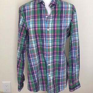Polo Ralph Lauren men’s plaid 100% cotton blue/green button down shirt size med.
